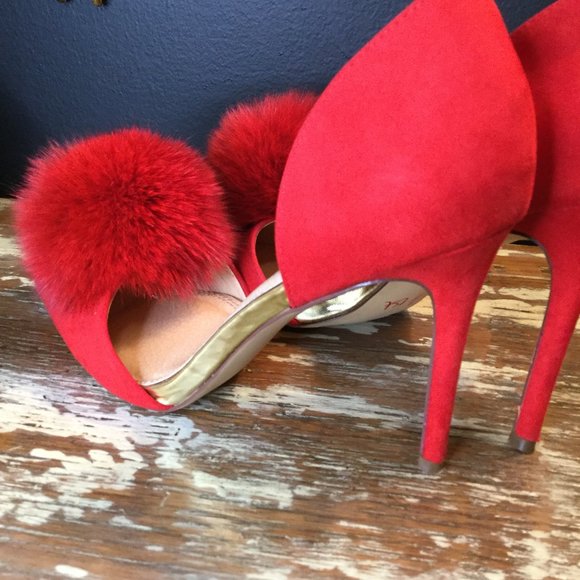 Liliana stiletto pointy toe suede pom pom heels - Picture 6 of 11